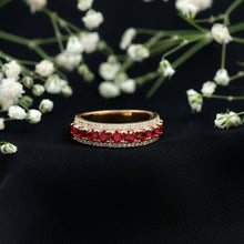 Load image into Gallery viewer, Lab Created Ruby and Diamond Wedding Anniversary Band with Certificate