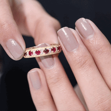Load image into Gallery viewer, Round Cut Lab Created Ruby and Diamond Wedding Band