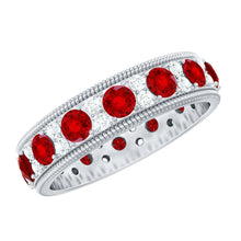 Load image into Gallery viewer, Round Cut Lab Created Ruby and Diamond Wedding Band
