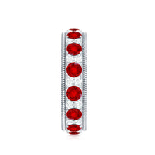Load image into Gallery viewer, Round Cut Lab Created Ruby and Diamond Wedding Band