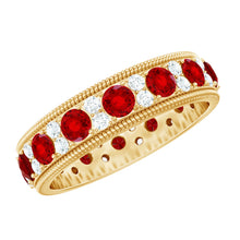 Load image into Gallery viewer, Round Cut Lab Created Ruby and Diamond Wedding Band