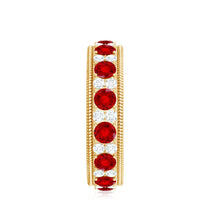 Load image into Gallery viewer, Round Cut Lab Created Ruby and Diamond Wedding Band