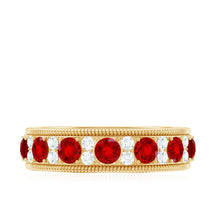 Load image into Gallery viewer, Round Cut Lab Created Ruby and Diamond Wedding Band