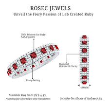 Load image into Gallery viewer, Princess Cut Lab Created Ruby Wedding Band with Diamonds