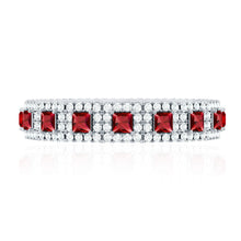 Load image into Gallery viewer, Princess Cut Lab Created Ruby Wedding Band with Diamonds