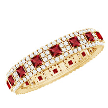 Load image into Gallery viewer, Princess Cut Lab Created Ruby Wedding Band with Diamonds