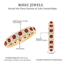Load image into Gallery viewer, Princess Cut Lab Created Ruby Wedding Band with Diamonds