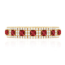 Load image into Gallery viewer, Princess Cut Lab Created Ruby Wedding Band with Diamonds