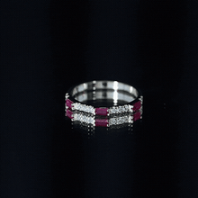 Load image into Gallery viewer, Baguette Cut Lab Grown Ruby Vintage Eternity Band with Diamond