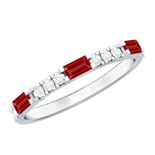 Load image into Gallery viewer, Baguette Cut Lab Grown Ruby Vintage Eternity Band with Diamond