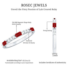 Load image into Gallery viewer, Baguette Cut Lab Grown Ruby Vintage Eternity Band with Diamond