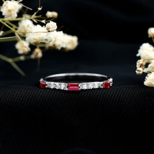 Load image into Gallery viewer, Baguette Cut Lab Grown Ruby Vintage Eternity Band with Diamond