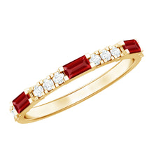 Load image into Gallery viewer, Baguette Cut Lab Grown Ruby Vintage Eternity Band with Diamond