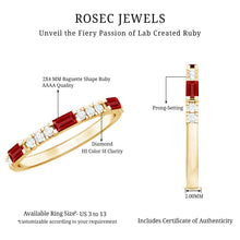Load image into Gallery viewer, Baguette Cut Lab Grown Ruby Vintage Eternity Band with Diamond
