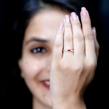 Load image into Gallery viewer, Baguette Cut Lab Grown Ruby Vintage Eternity Band with Diamond