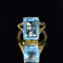 Load image into Gallery viewer, Certified 9 Carat Aquamarine Emerald Cut Engagement Ring in Yellow Gold Plated Silver