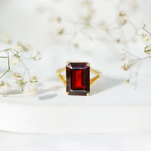 Load image into Gallery viewer, Certified 9 Carat Lab Grown Garnet Emerald Cut Engagement Ring with Split Shank