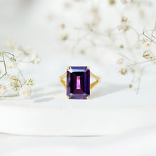 Load image into Gallery viewer, Certified 9 Carat Emerald Cut Lab Grown Amethyst Engagement Ring