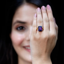 Load image into Gallery viewer, Certified 9 Carat Emerald Cut Lab Grown Amethyst Engagement Ring