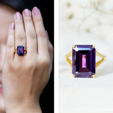 Load image into Gallery viewer, Certified 9 Carat Emerald Cut Lab Grown Amethyst Engagement Ring