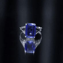 Load image into Gallery viewer, Emerald Cut 9 Carat Lab Created Blue Sapphire Engagement Ring for Women