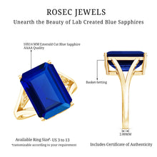 Load image into Gallery viewer, Emerald Cut 9 Carat Lab Created Blue Sapphire Engagement Ring for Women