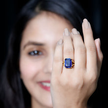Load image into Gallery viewer, Emerald Cut 9 Carat Lab Created Blue Sapphire Engagement Ring for Women
