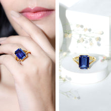 Load image into Gallery viewer, Emerald Cut 9 Carat Lab Created Blue Sapphire Engagement Ring for Women