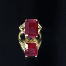 Load image into Gallery viewer, Certified 5 Carat Emerald Cut Lab Grown Ruby Engagement Ring with Split Shank