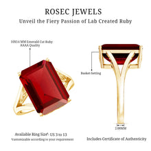 Load image into Gallery viewer, Certified 5 Carat Emerald Cut Lab Grown Ruby Engagement Ring with Split Shank