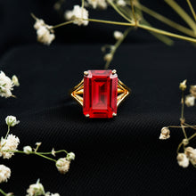 Load image into Gallery viewer, Certified 5 Carat Emerald Cut Lab Grown Ruby Engagement Ring with Split Shank