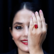 Load image into Gallery viewer, Certified 5 Carat Emerald Cut Lab Grown Ruby Engagement Ring with Split Shank