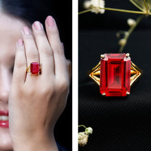 Load image into Gallery viewer, Certified 5 Carat Emerald Cut Lab Grown Ruby Engagement Ring with Split Shank