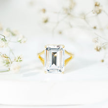 Load image into Gallery viewer, Certified 9 Carat Emerald Cut Cubic Zirconia Engagement Ring in Silver