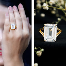 Load image into Gallery viewer, Certified 9 Carat Emerald Cut Cubic Zirconia Engagement Ring in Silver