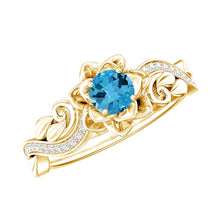 Load image into Gallery viewer, Natural Swiss Blue Topaz Flower Engagement Ring in Gold Plated Silver