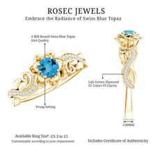 Load image into Gallery viewer, Natural Swiss Blue Topaz Flower Engagement Ring in Gold Plated Silver
