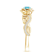 Load image into Gallery viewer, Natural Swiss Blue Topaz Flower Engagement Ring in Gold Plated Silver