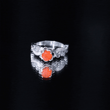 Load image into Gallery viewer, Certified Fire Opal and Diamond Rose Flower Engagement Ring