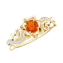 Load image into Gallery viewer, Certified Fire Opal and Diamond Rose Flower Engagement Ring