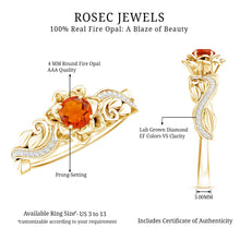 Load image into Gallery viewer, Certified Fire Opal and Diamond Rose Flower Engagement Ring