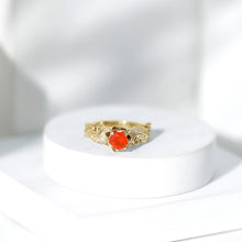 Load image into Gallery viewer, Certified Fire Opal and Diamond Rose Flower Engagement Ring