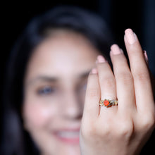 Load image into Gallery viewer, Certified Fire Opal and Diamond Rose Flower Engagement Ring