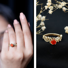 Load image into Gallery viewer, Certified Fire Opal and Diamond Rose Flower Engagement Ring