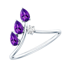 Load image into Gallery viewer, Real Pear Shaped Amethyst and Diamond Ring For Women