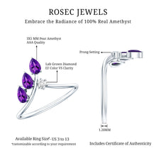 Load image into Gallery viewer, Real Pear Shaped Amethyst and Diamond Ring For Women