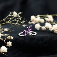 Load image into Gallery viewer, Real Pear Shaped Amethyst and Diamond Ring For Women