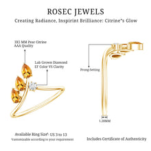 Load image into Gallery viewer, Certified Pear Shaped Citrine Ring Guard with Lab Diamond