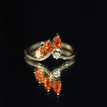 Load image into Gallery viewer, Pear Shaped Fire Opal Stackable Ring with Lab Grown Diamond
