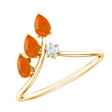 Load image into Gallery viewer, Pear Shaped Fire Opal Stackable Ring with Lab Grown Diamond